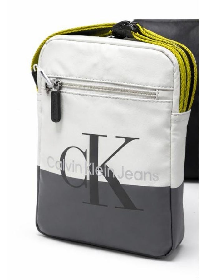 Calvin Klein Jeans Men's Bicolor Reporter Bag with Neon Webbing Strap – White/Grey - Image 2